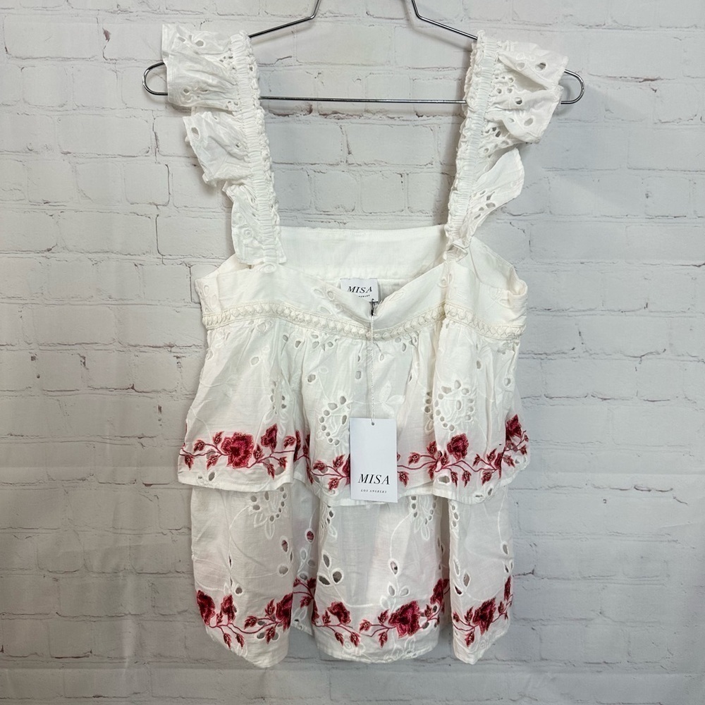 Misa Los Angeles Floral Embroidered Top Medium NWT